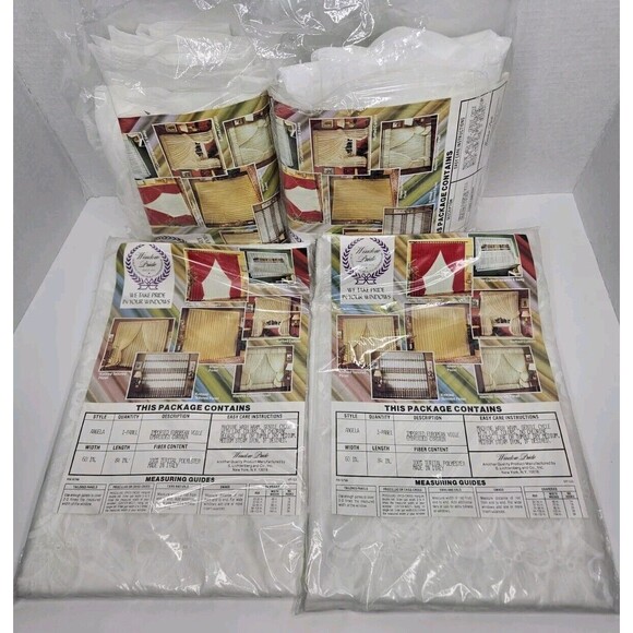 Vtg Window Pride Imported European Voile Embroidered Sheer Panel Curtains 4 Sets